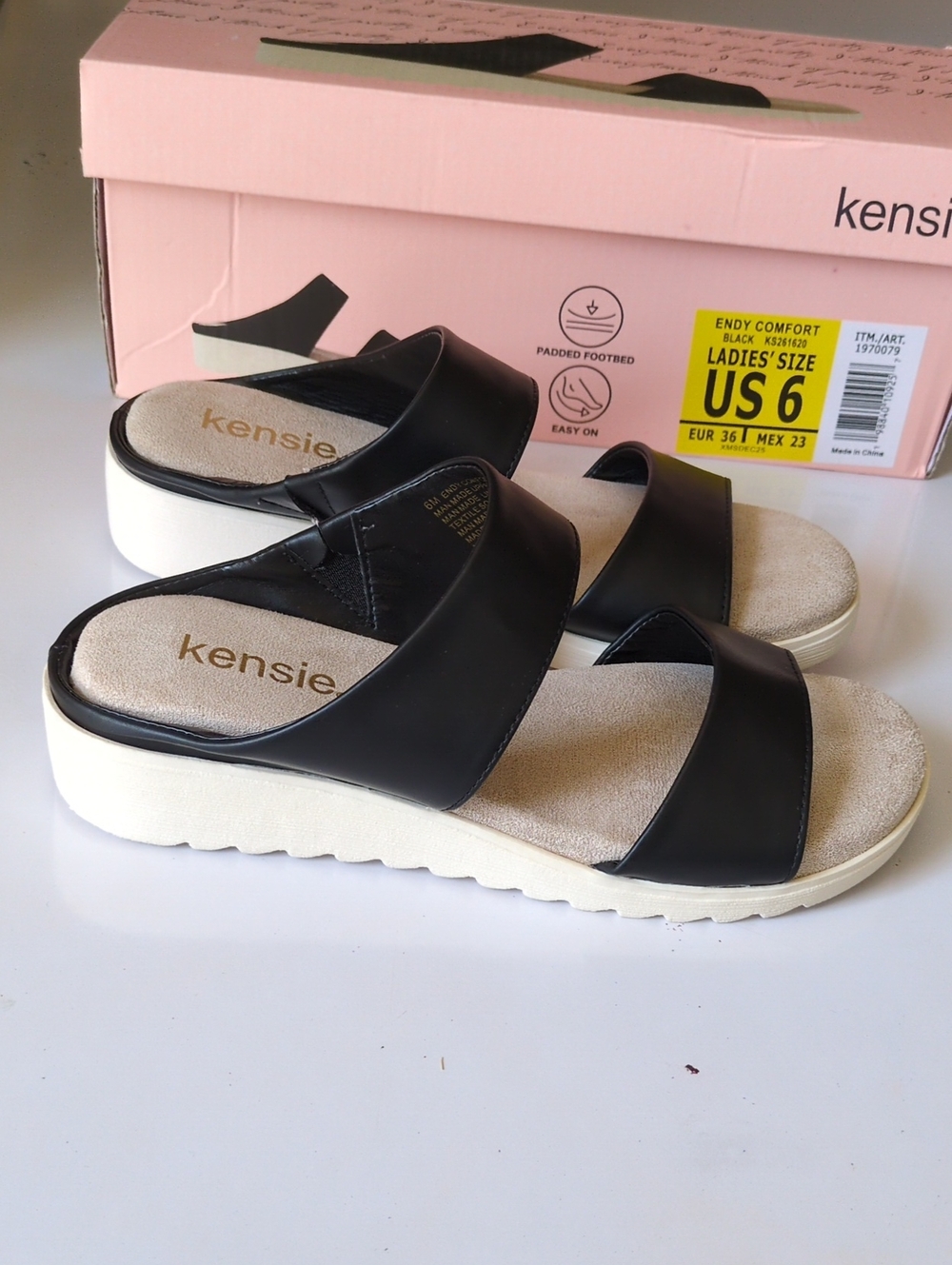 Kensie Black Strap Sandals Slip On Sz 6